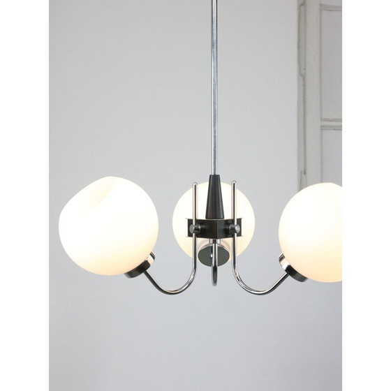Image 1 of Vintage chrome and opaline chandelier, Italy 1970