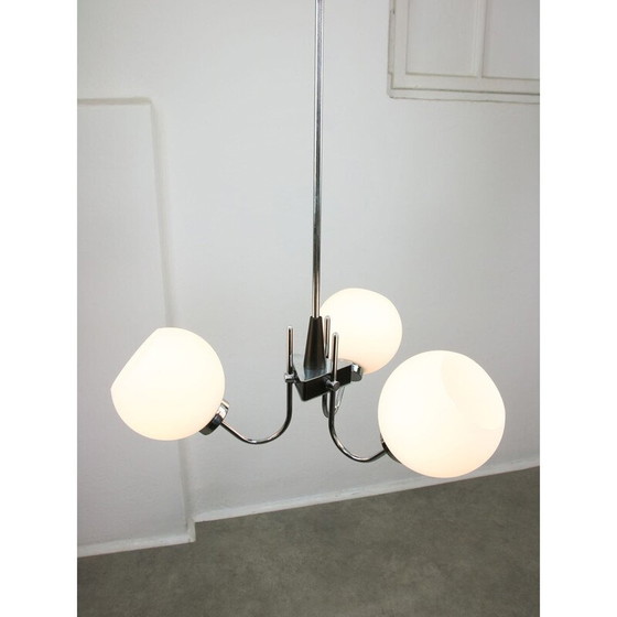 Image 1 of Vintage chrome and opaline chandelier, Italy 1970