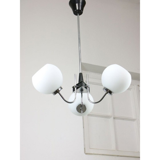Image 1 of Vintage chrome and opaline chandelier, Italy 1970