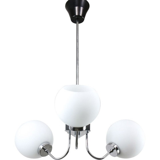 Image 1 of Vintage chrome and opaline chandelier, Italy 1970