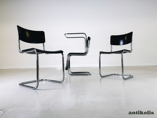 Lot de 4 chaises Thonet S43 Mart Stam noir années 1980