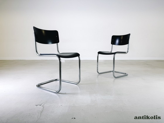 Image 1 of Lot de 4 chaises Thonet S43 Mart Stam noir années 1980