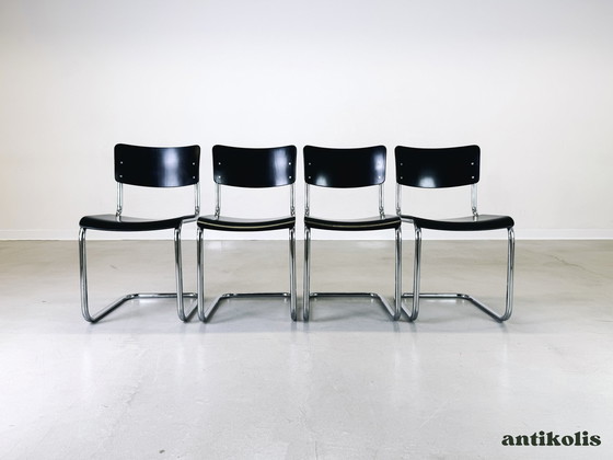 Image 1 of Lot de 4 chaises Thonet S43 Mart Stam noir années 1980