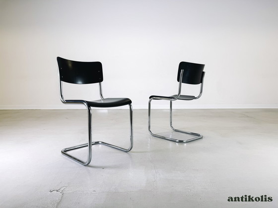 Image 1 of Lot de 4 chaises Thonet S43 Mart Stam noir années 1980