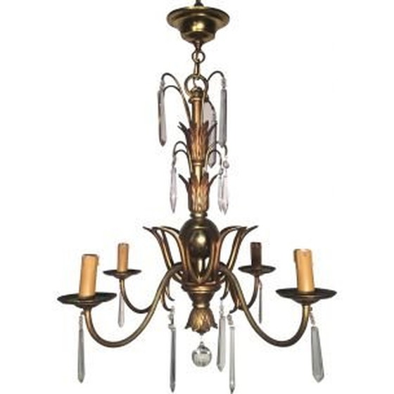 Image 1 of Lampadario francese d'epoca in bronzo e cristallo della Maison Bagués, 1940