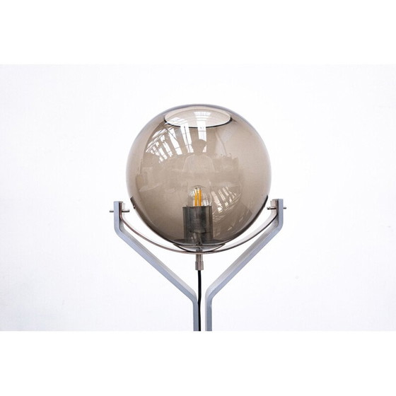 Image 1 of Italian vintage floor lamp in travertine, steel and glass, 1970s