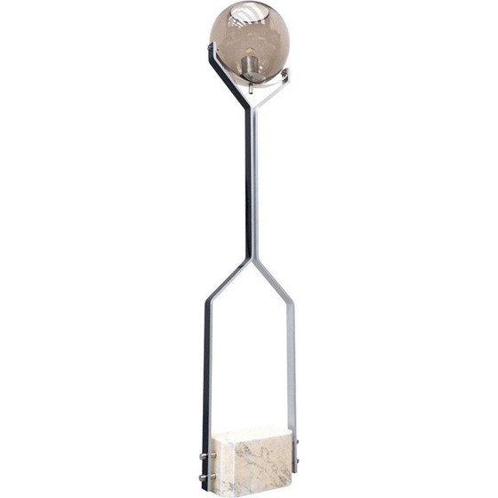 Image 1 of Italian vintage floor lamp in travertine, steel and glass, 1970s