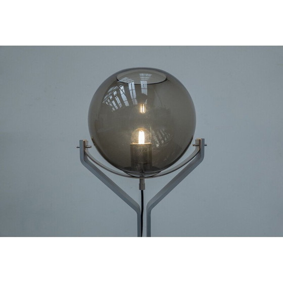 Image 1 of Italian vintage floor lamp in travertine, steel and glass, 1970s