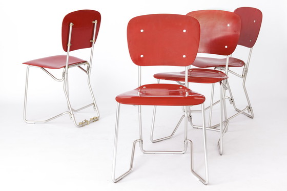 Image 1 of Set of 4 stacking chairs by Armin Wirth, model Aluflex, 1951 Germany