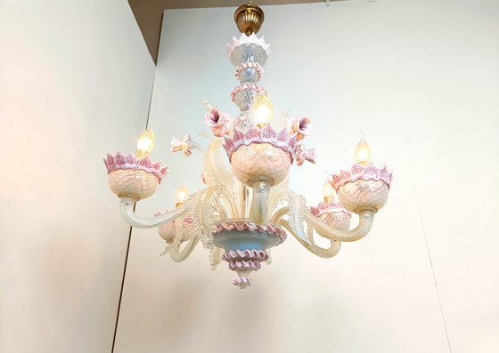 Image 1 of Mid century glass flower chandelier