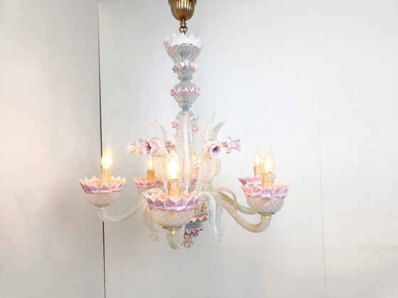 Image 1 of Mid century glass flower chandelier