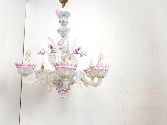 Image 1 of Mid century glass flower chandelier