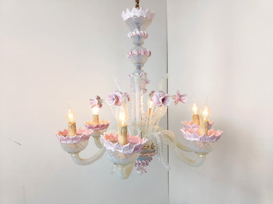 Image 1 of Mid century glass flower chandelier