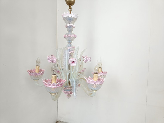 Image 1 of Mid century glass flower chandelier