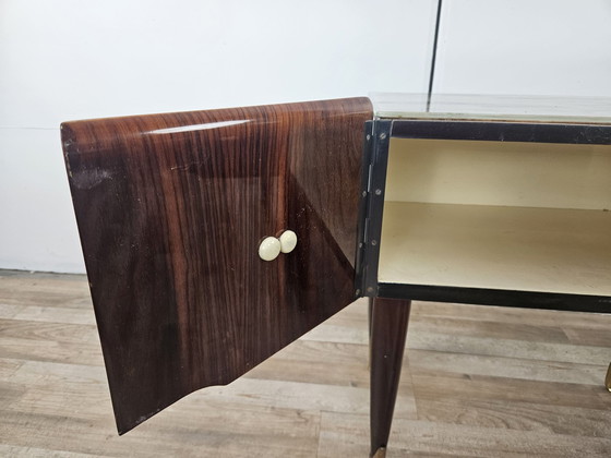 Image 1 of Mid Century Nightstands In Mahogany, Brass And Glass