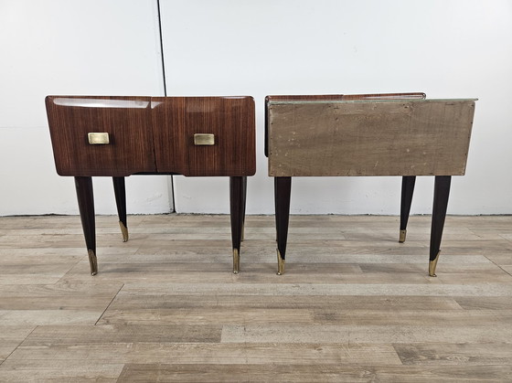 Image 1 of Mid Century Nightstands In Mahogany, Brass And Glass