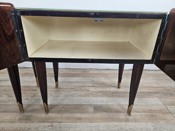 Image 1 of Mid Century Nightstands In Mahogany, Brass And Glass