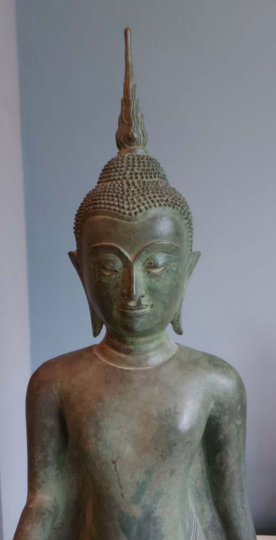 Image 1 of Bronze Buddha Statue On Stand From Thailand.