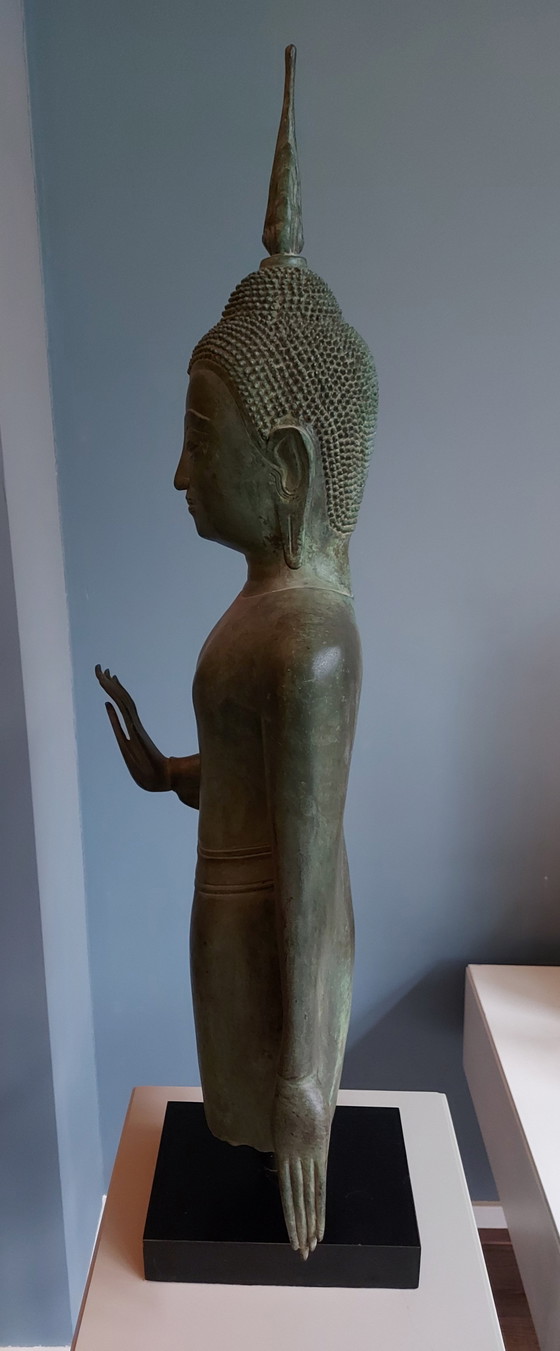 Image 1 of Bronze Buddha Statue On Stand From Thailand.