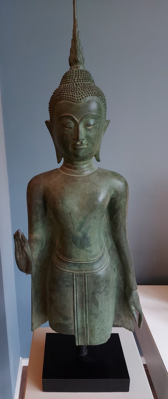 Image 1 of Bronze Buddha Statue On Stand From Thailand.