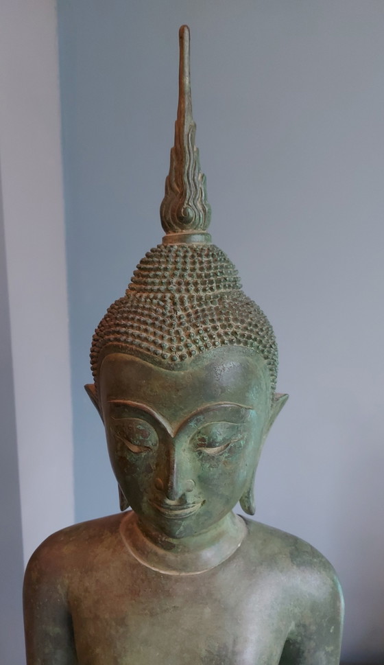 Image 1 of Bronze Buddha Statue On Stand From Thailand.