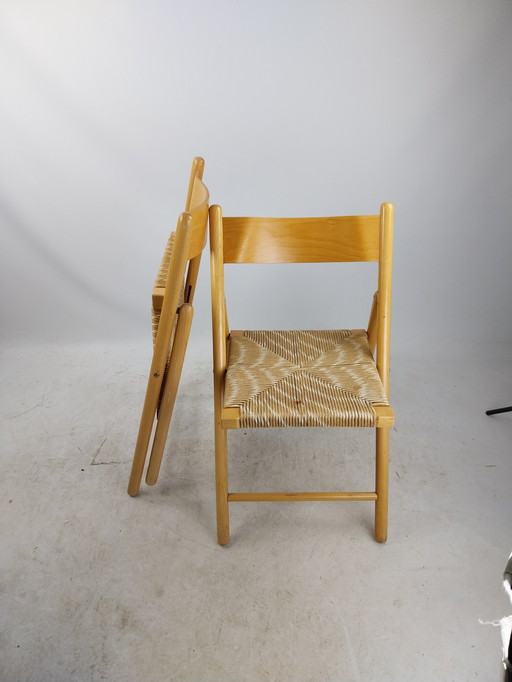 2 X 1980's Habitat Folding Chair With Rush Seat