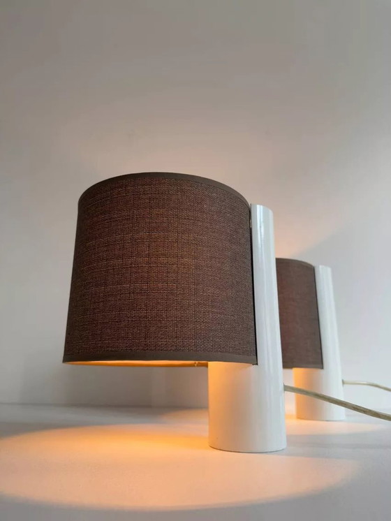 Image 1 of 2x Lampada da tavolo vintage, bianca e marrone, "Fluette" di Gramigna