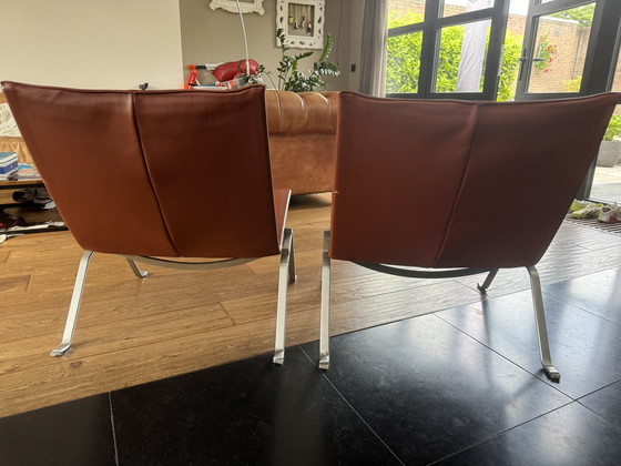 Image 1 of 2x Cognac leather PK22 chairs by Poul Kjærholm for E. Kold Christensen