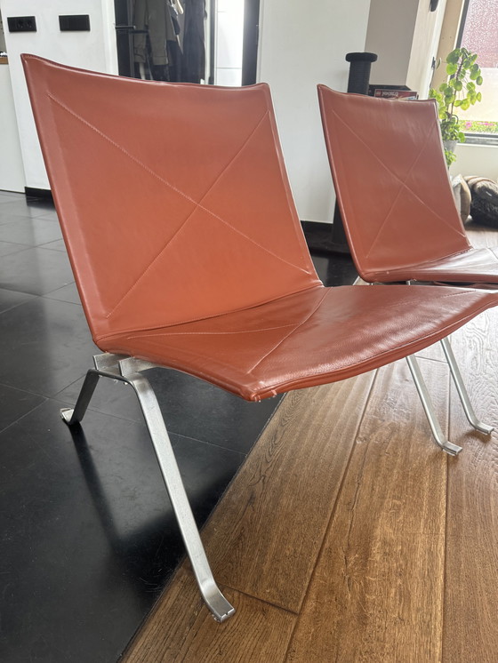 Image 1 of 2x Cognac leather PK22 chairs by Poul Kjærholm for E. Kold Christensen