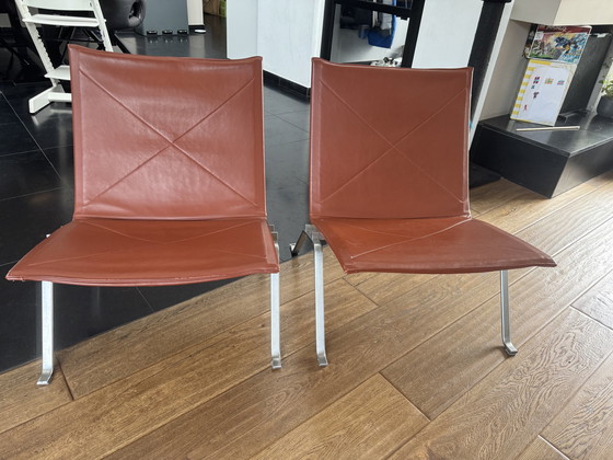 Image 1 of 2x Cognac leather PK22 chairs by Poul Kjærholm for E. Kold Christensen