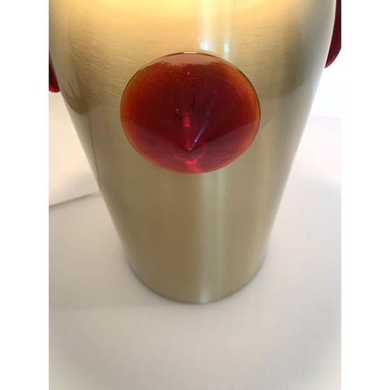 Image 1 of Lampada da tavolo vintage in vetro di Murano con borchie rosse