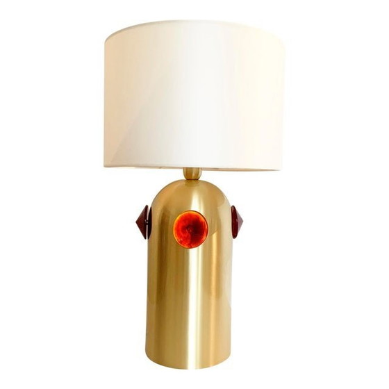 Image 1 of Lampada da tavolo vintage in vetro di Murano con borchie rosse