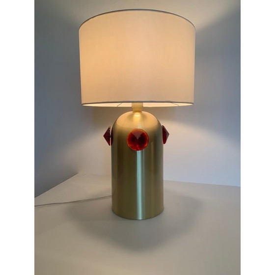 Image 1 of Lampada da tavolo vintage in vetro di Murano con borchie rosse