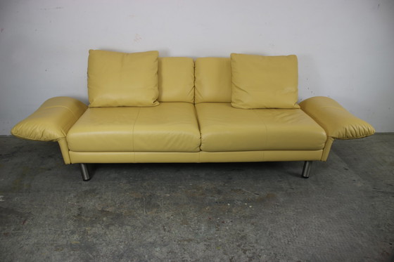 Image 1 of Rolf Benz couch three-seater genuine leather yellow designer sofa function