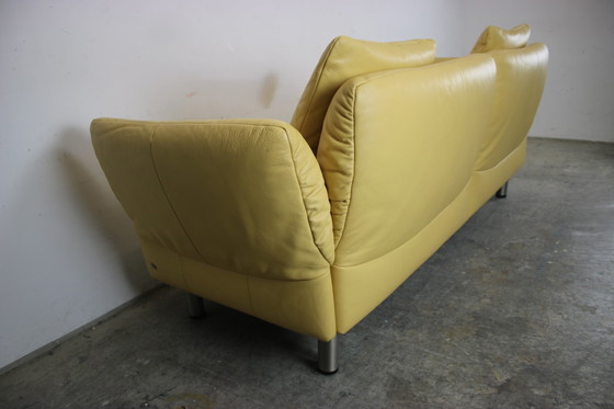 Image 1 of Rolf Benz couch three-seater genuine leather yellow designer sofa function