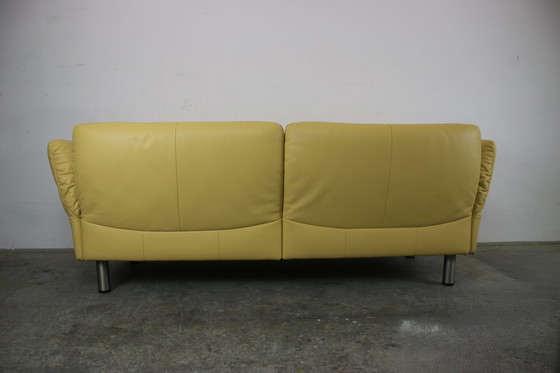 Image 1 of Rolf Benz couch three-seater genuine leather yellow designer sofa function