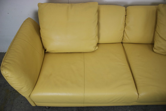 Image 1 of Rolf Benz couch three-seater genuine leather yellow designer sofa function