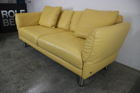 Image 1 of Rolf Benz couch three-seater genuine leather yellow designer sofa function