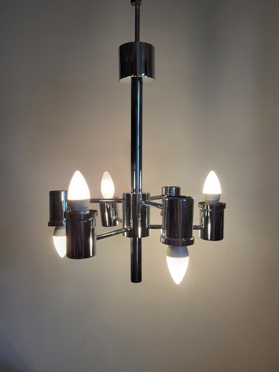 Image 1 of Vintage Chrome Chandelier Or Chandelier, With 6 Lights