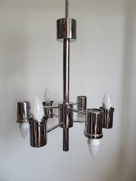 Image 1 of Vintage Chrome Chandelier Or Chandelier, With 6 Lights