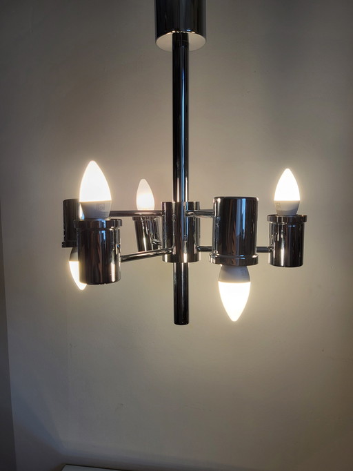 Vintage Chrome Chandelier Or Chandelier, With 6 Lights