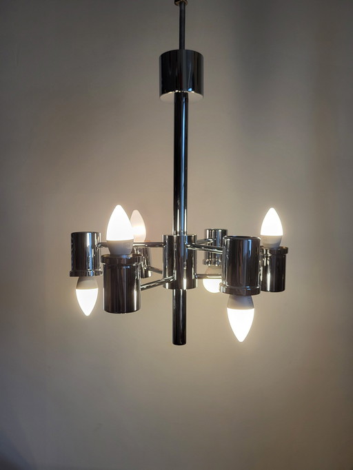 Vintage Chrome Chandelier Or Chandelier, With 6 Lights
