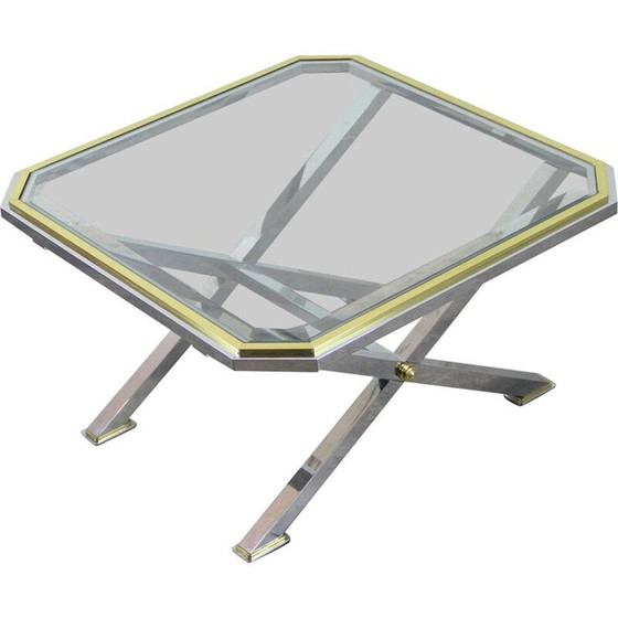 Image 1 of Vintage Hollywood Regency coffee table in gilded and chromed metal, Italy 1970