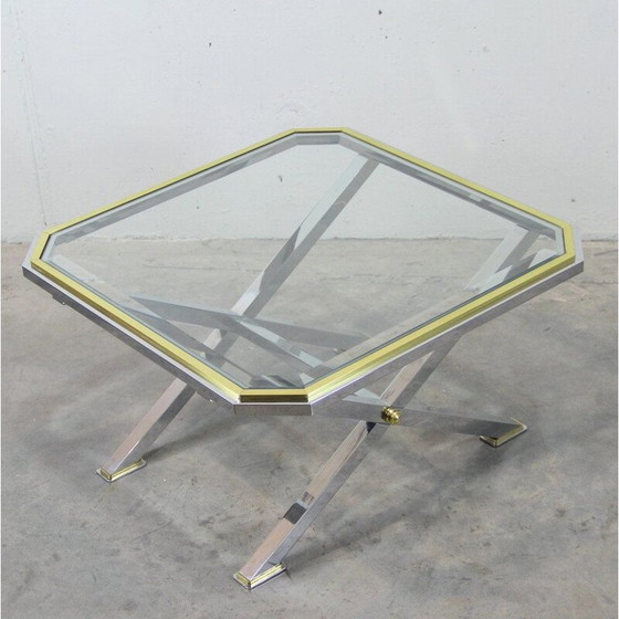 Image 1 of Vintage Hollywood Regency coffee table in gilded and chromed metal, Italy 1970