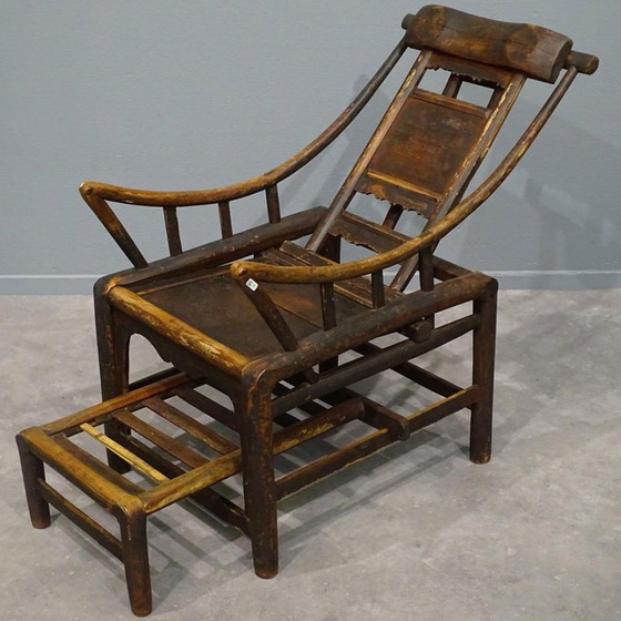 Image 1 of Antique Chinese Handcrafted Bamboo Lounge Chair, 1860S