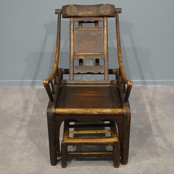 Image 1 of Antique Chinese Handcrafted Bamboo Lounge Chair, 1860S