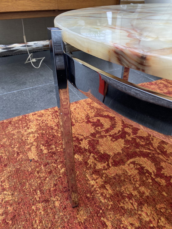 Image 1 of Vintage chrome coffee table with onyx top