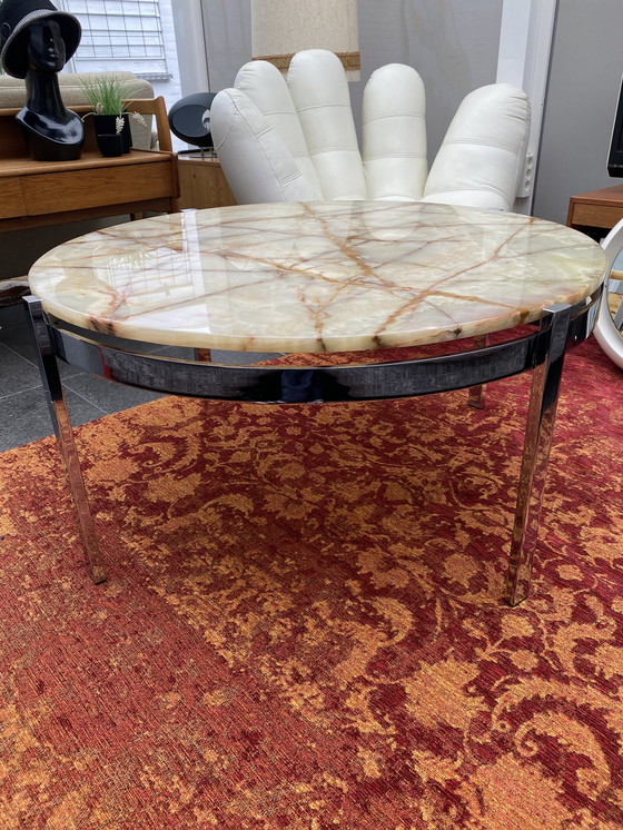Image 1 of Vintage chrome coffee table with onyx top