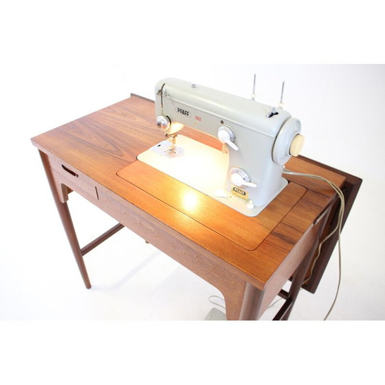 Image 1 of Vintage teak sewing table with built in sewing machine, Denmark 1960s