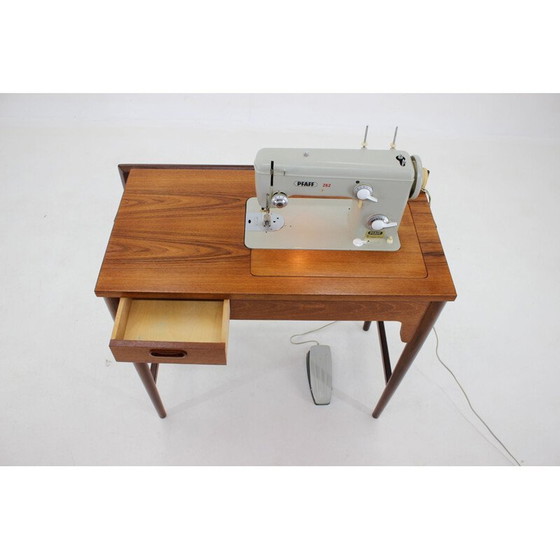 Image 1 of Vintage teak sewing table with built in sewing machine, Denmark 1960s